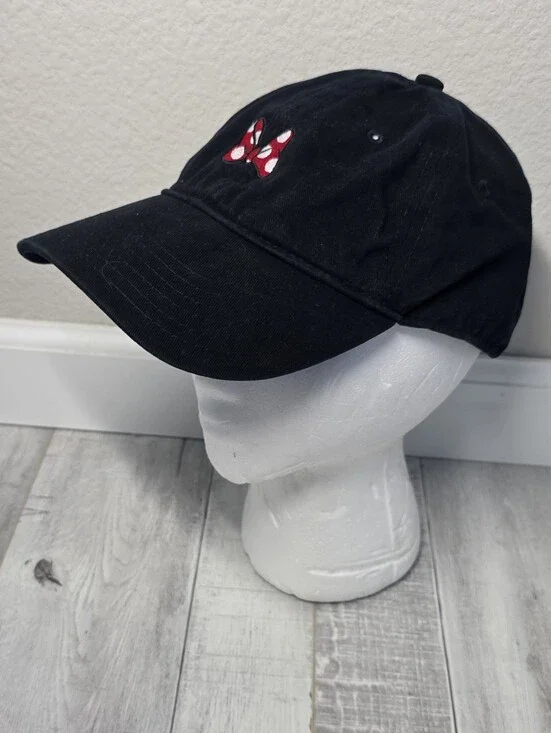 Disney Black Kids Baseball Hat with Red Polka Dot Bow Accent