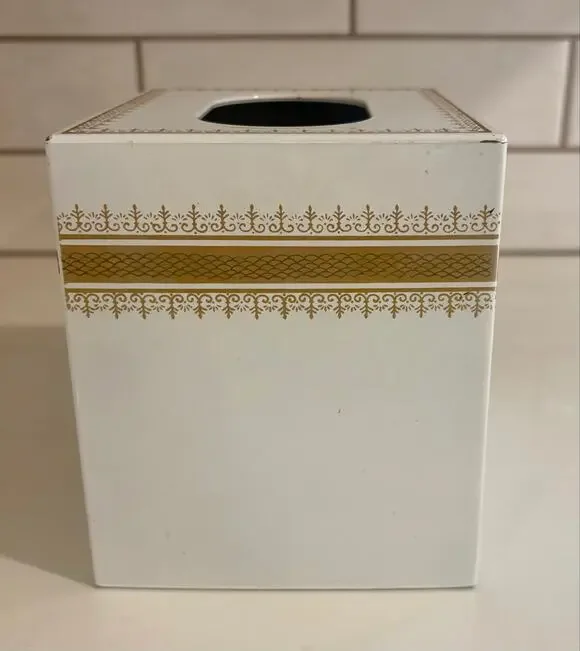 Vintage White and Gold Tissue Box Cover by Andre Richard made in Japan