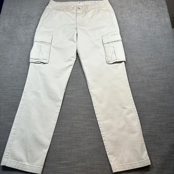GAP Essential Straight Cargo Pant Mens 32x32 Cream Khaki Utility Twill
