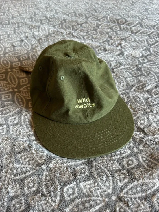 Olive Green “Wild Awaits” Flat Bill Baseball Cap OS