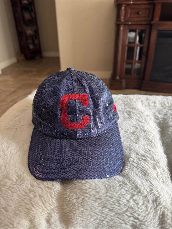 PINK Victoria's Secret Navy Sequin Cleveland Indians Baseball Cap with Red C