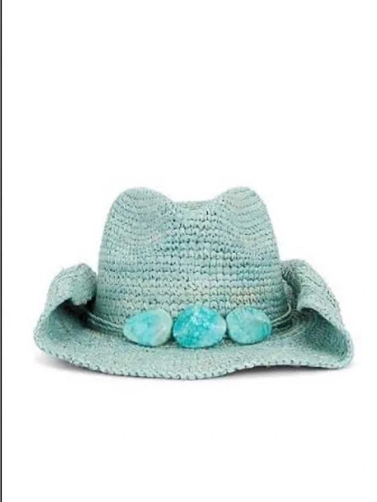 Abella Seagreen Knit Cowboy Hat with Pom Detail