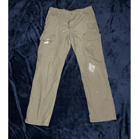 Duluth Trading Pants Mens 37x34 Beige Khaki Cargo Thick Canvas Pockets‎ Workwear