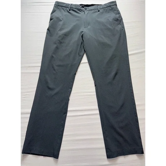 Greg Norman Mens Golf Pants 38x32 Gray Performance Stretch Shark Logo Flat Front