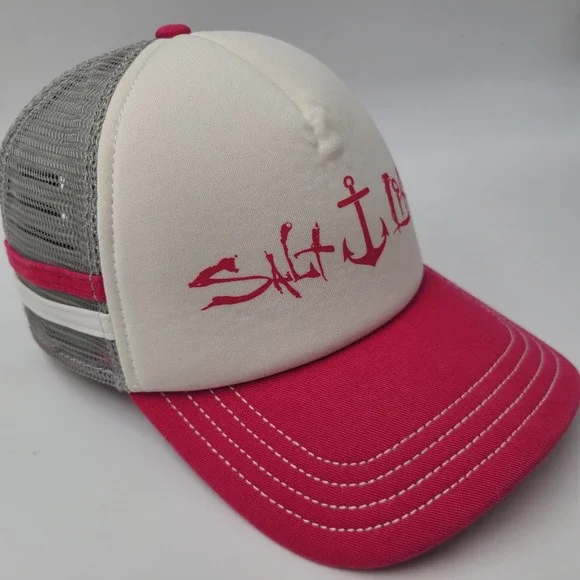 Women Salt Life Hat‎ Snapback Trucker Mesh Pink White Gray Anchor Beach Stripes