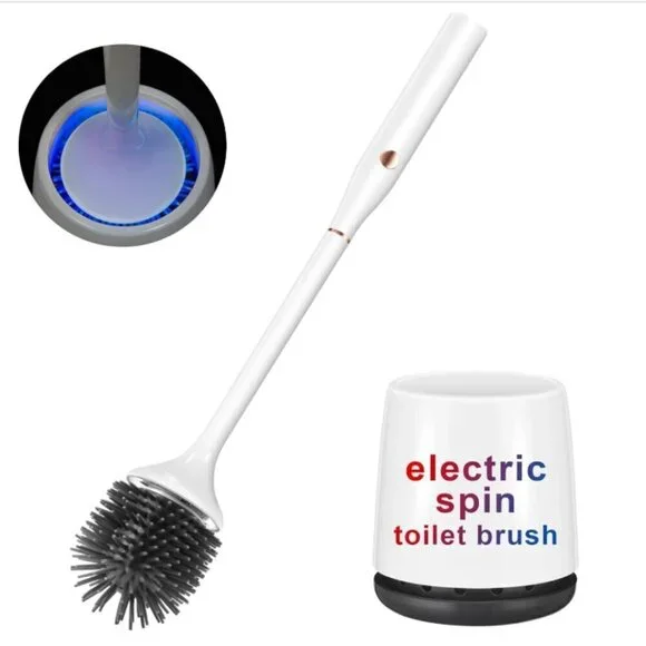 Electric Toilet Brush‎ Silicone Toilet Brush Toilet Bowl Brush and Holder Set
