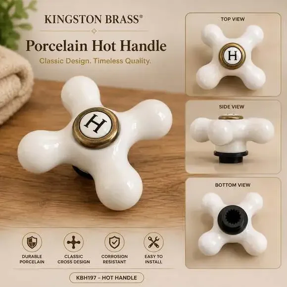 Kingston Brass KBH197 Porcelain Hot Cross Handle