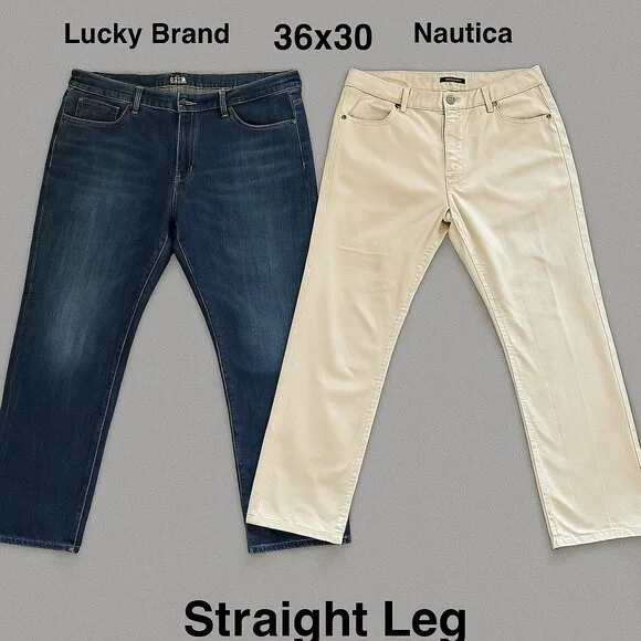 Lot of 2‎ Men’s Pants 36x30 Lucky Brand Jeans, Nautica Khaki Spinnaker,Straight