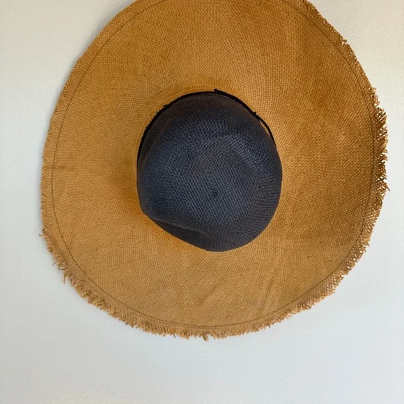 Albertus Swanepoel Wide Brim Two-Tone Straw Sun Hat - Navy Crown & Tan Brim