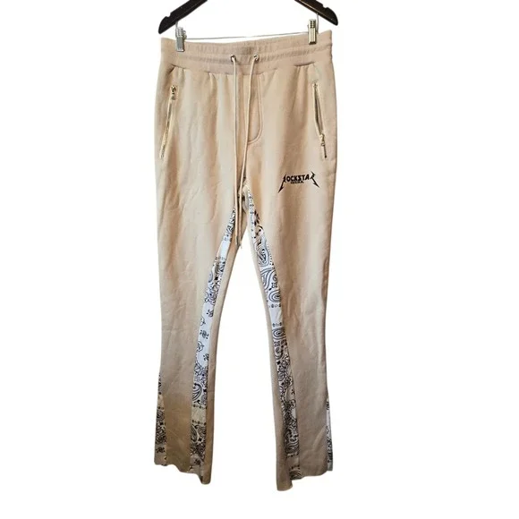 Rockstar Original Everest Sweatpants Mens XL Beige Floral Inset 32