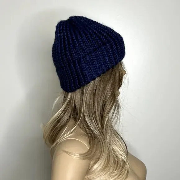 Handmade Knit Blue Beanie Hat