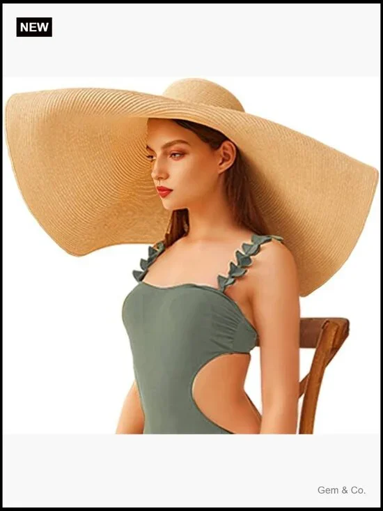 Oversized Straw Sun Hat Floppy Wide Brim UV Protection Foldable Beach Hat