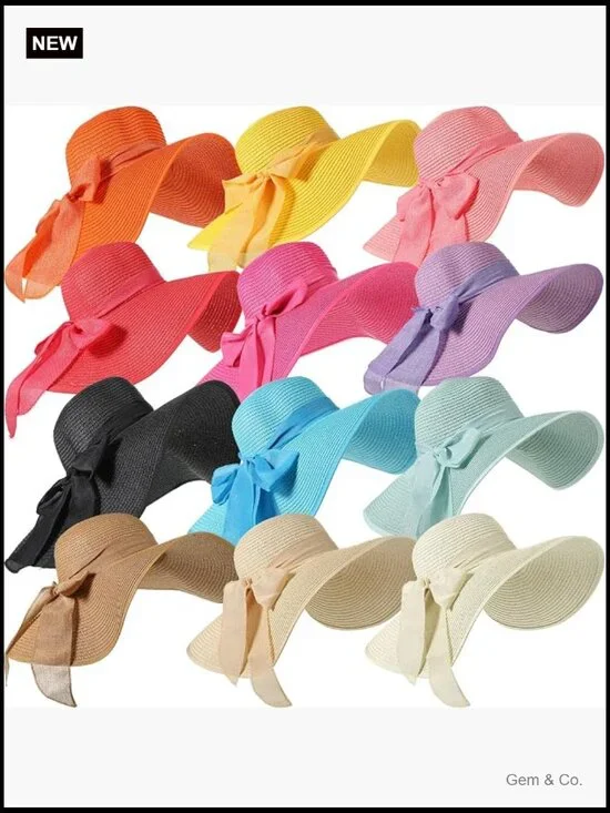 Wide Brim Straw Hats Floppy Sun Hat Set of 12 Foldable Panama Fedora for Beach