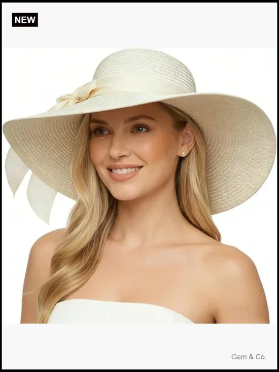 Wide Brim Floppy Straw Sun Hat - UPF 50+ Foldable Roll Up Style