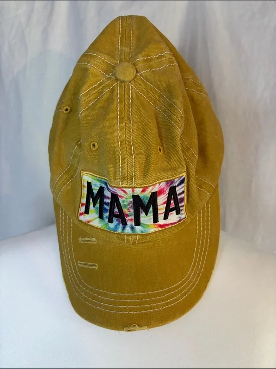 Mama Embroidered Tie Dye Hat- Mustard
