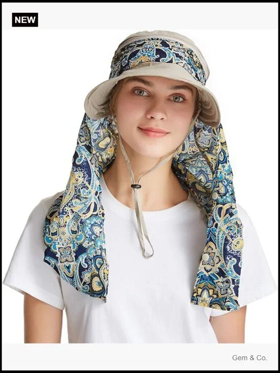 UPF 50+ Wide Brim Sun Hat with Neck Flap for Women