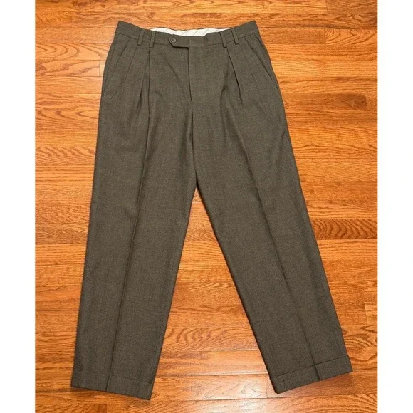 Ermenegildo Zegna Soft Wool Pleated Pants Fits Mens 34x30 Green Cuffed *READ