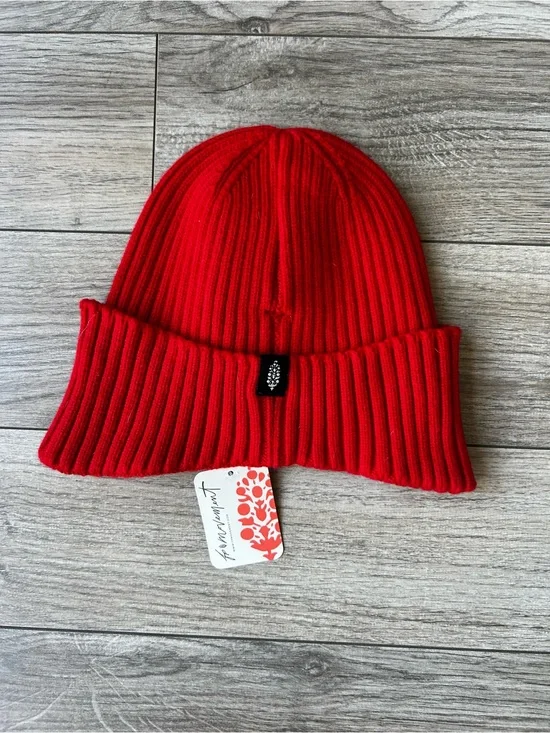 Free People Red Ribbed Fold-Over Beanie