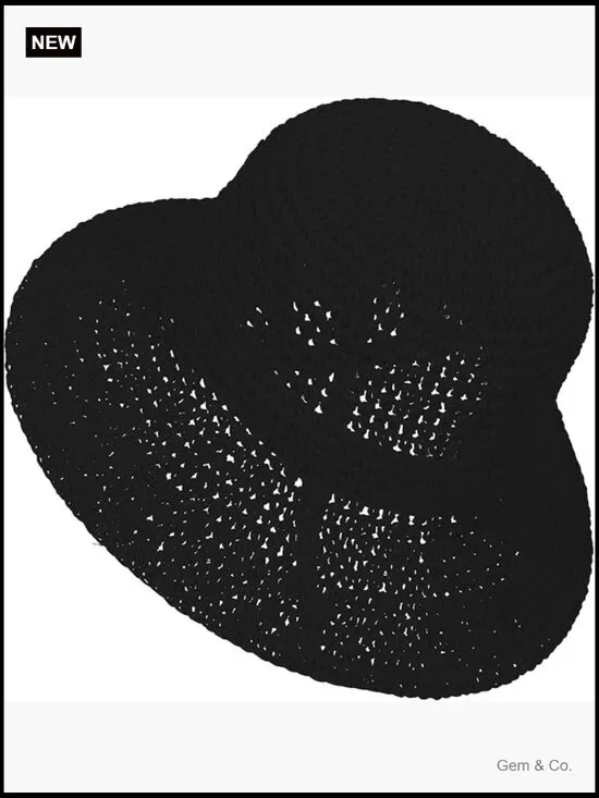 Handmade Crochet Straw Bucket Sun Hat Foldable Travel Cap Summer