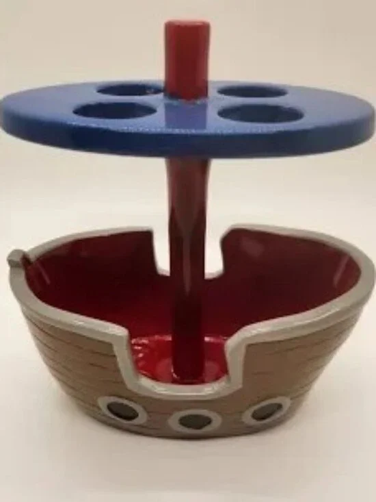 Ahoy Matey!Toy Pirate Ship Toothbrush Holder Organizer - Red, Blue, Brown