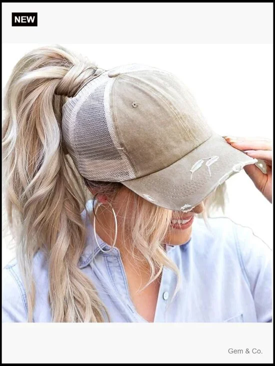 Womens Ponytail High Messy Bun Hats Distressed Baseball Cap Unconstructed
