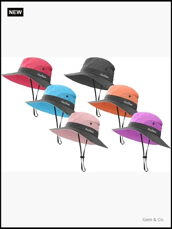 6 Packable Women's Wide Brim Sun Hats UPF 50+ Ponytail Beach Fishing Hiking