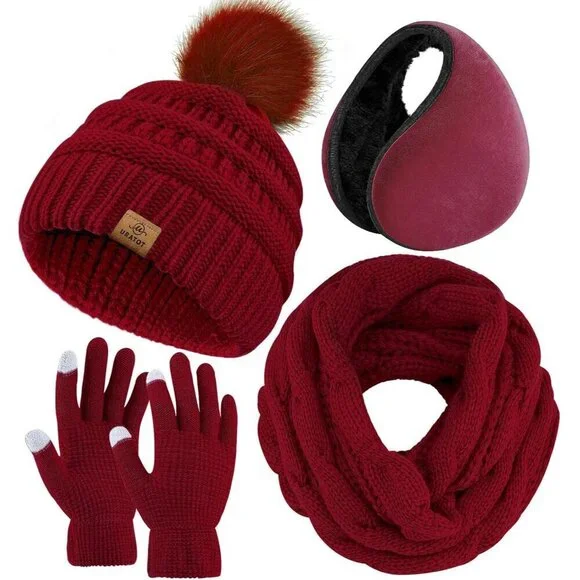 Winter 4-in-1 Set Knitted Scarf Beanie Gloves Earmuffs All-Season Warmth