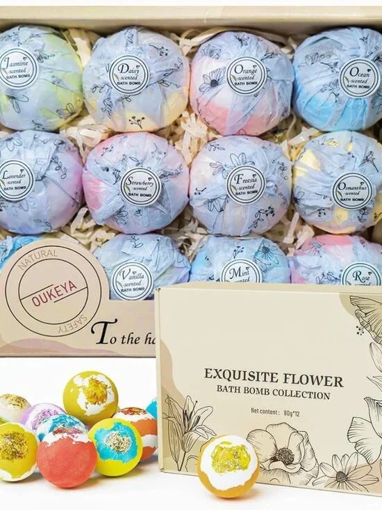 OUKEYA Luxury Organic Bath Bombs Gift Set (12-Pack)