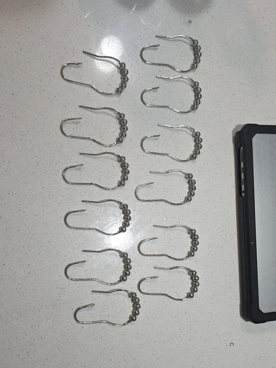 Set of 12 Silver Tone Beaded Shower Curtain Hooks
