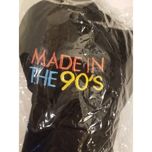Made In‎ The 90s Black Embroidered Baseball Cap Hat Novelty Costume