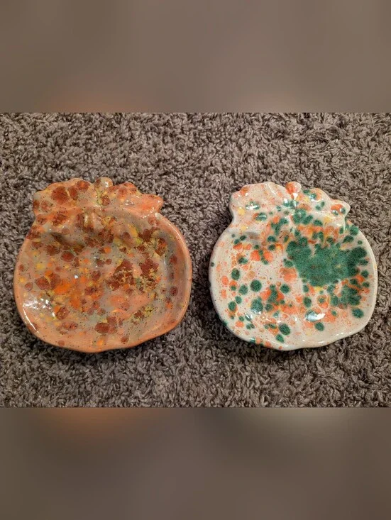 Handmade Speckled Ceramic Pumpkin Soap Dishes - Orange & Green