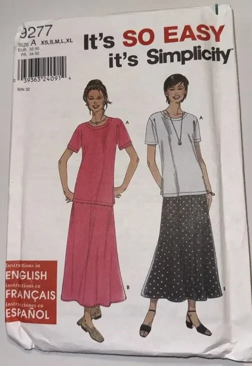 Simplicity 9277 Sewing Pattern Misses Top & Skirt XS-XL Uncut Easy