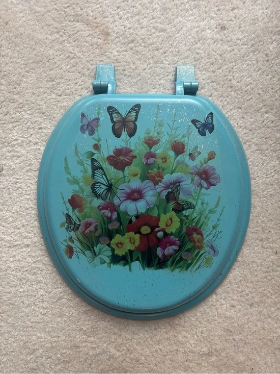 Floral Butterfly teal with metallic gold splash Toilet Seat