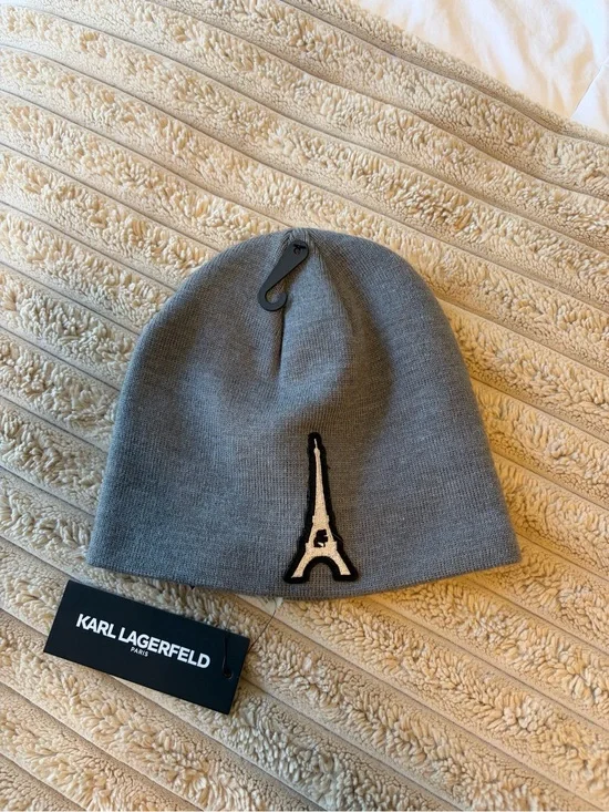 Karl Lagerfeld Gray Eiffel Patch Beanie