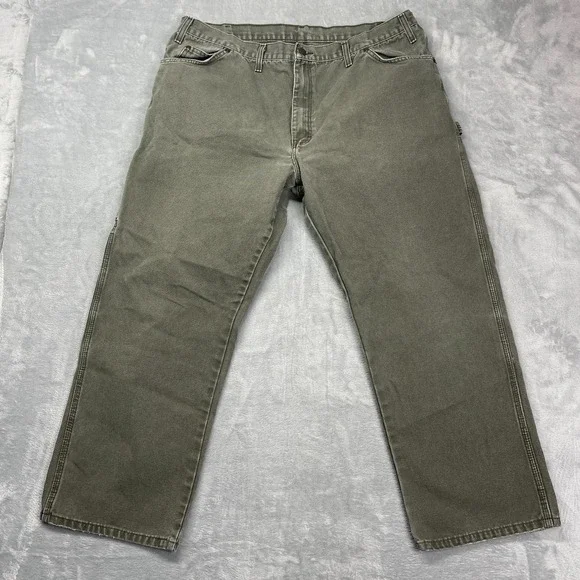 Dickies Carpenter Work Pants‎ Mens 42x30 (39x29) Green Canvas Outdoor Wide Leg