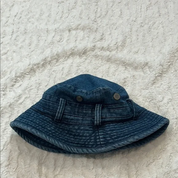 Vintage 90s Blue Denim Cotton belt buckle Bucket Hat size small medium adult