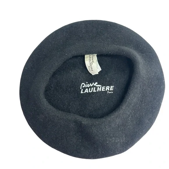 Pierre Laulhere French Beret 100% Wool Black Parisian Chic Dark Academia