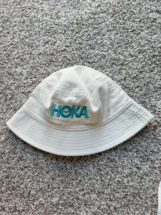 Hoka Cream Bucket Hat with Teal Logo