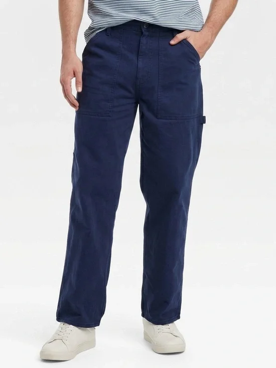 NWT Goodfellow Relaxed Straight Utility Pants 38x32 Blue Cotton Workwear
