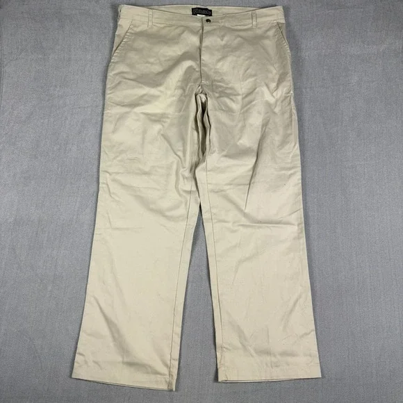 Haband Chino Flat Front High Rise Khaki Pants Mens 40 Beige Cotton Blend