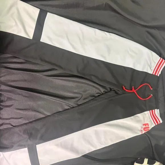 Fubu Men's Black and Grey Joggers-tracksuits