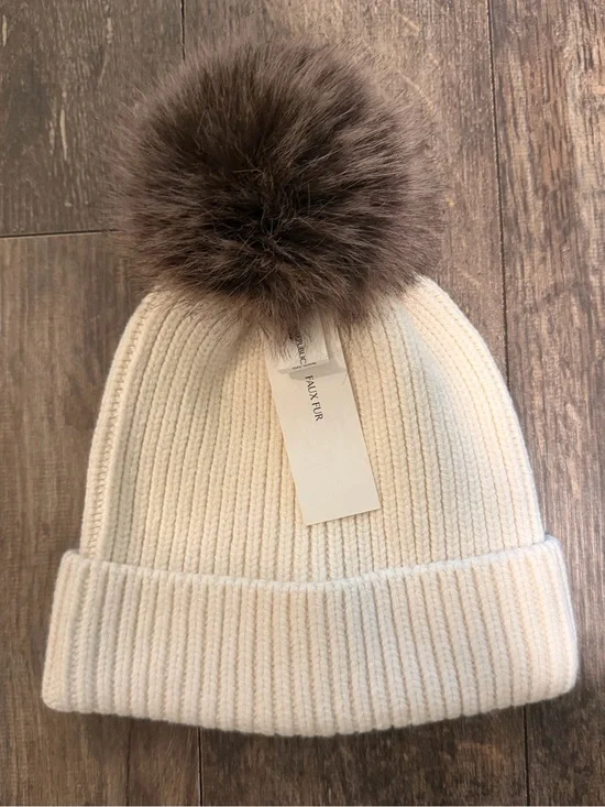 Banana Republic Cream Knit Beanie with Brown Pom