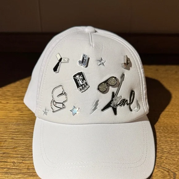 Karl Lagerfeld White Hat with classic Pins.