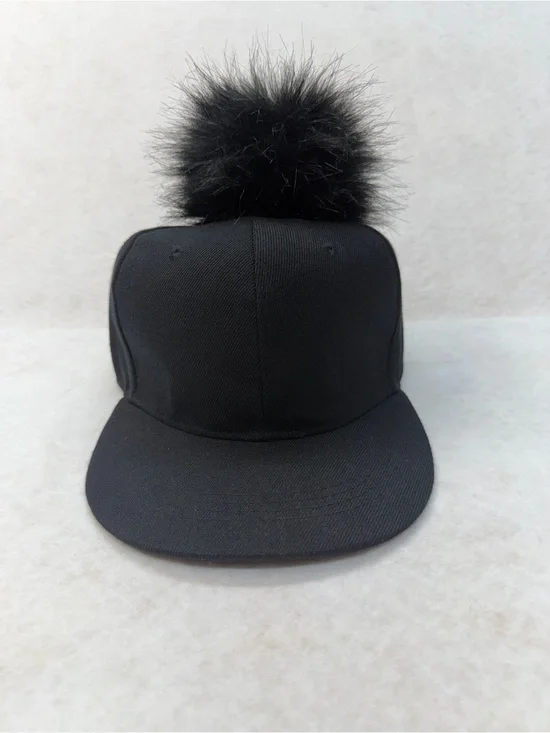 chic Pom Pom Black Baseball Cap