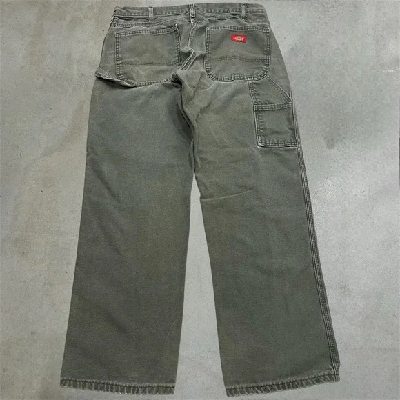 Y2K Distressed Dickies Carpenter Pants Olive Size 34x30 Workwear Grunge Skater