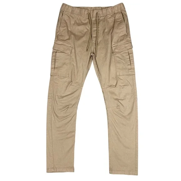 H&M Skinny Fit Drawstring Elastic Waist Cargo Pants Mens Medium Tan Khaki