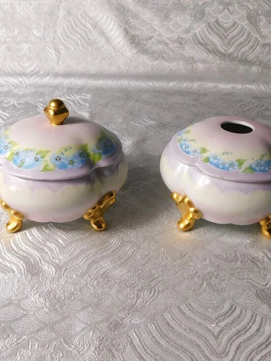 Matching Hair Receiver and Covered Vanity Jar by “Boots” Woodworth # 25254