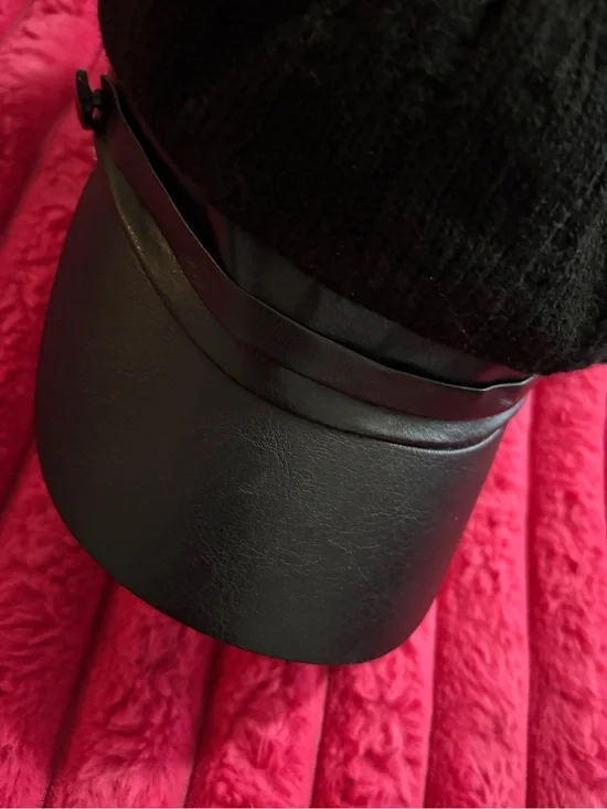 Black Knit Cadet Hat with Faux Leather Brim | One Size | Classic Newsboy Cap