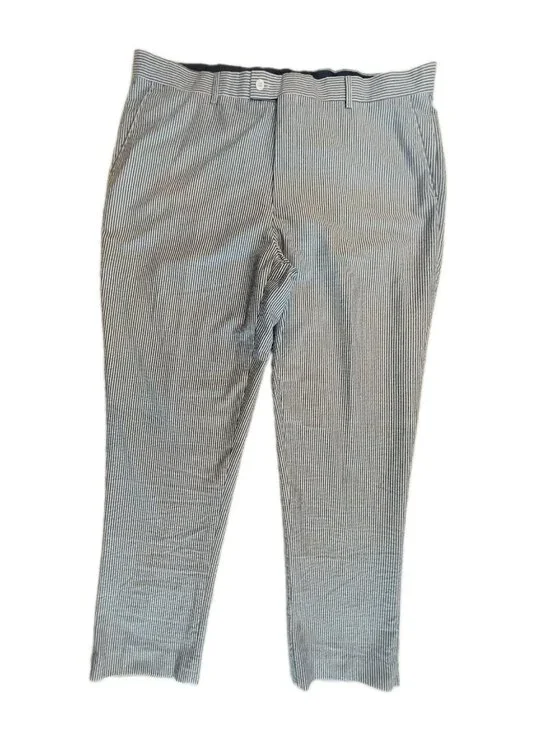 Linea Uomo Men Size 42X32 Pinstriped Cuffed Pants Blue/White
