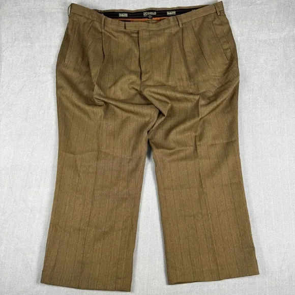 Haband Pinstripe Pleated High Rise Dress Pants Mens 50S Brown Herringbone